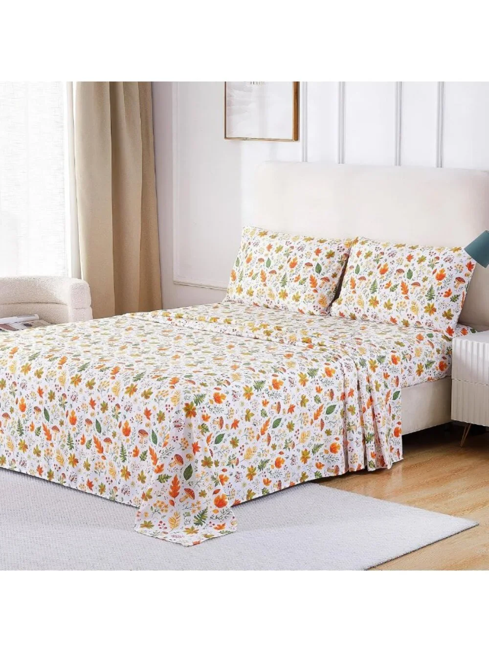 Orange Floral Twin Sheet Set - 3-Piece Microfiber Bedding with Deep Pockets